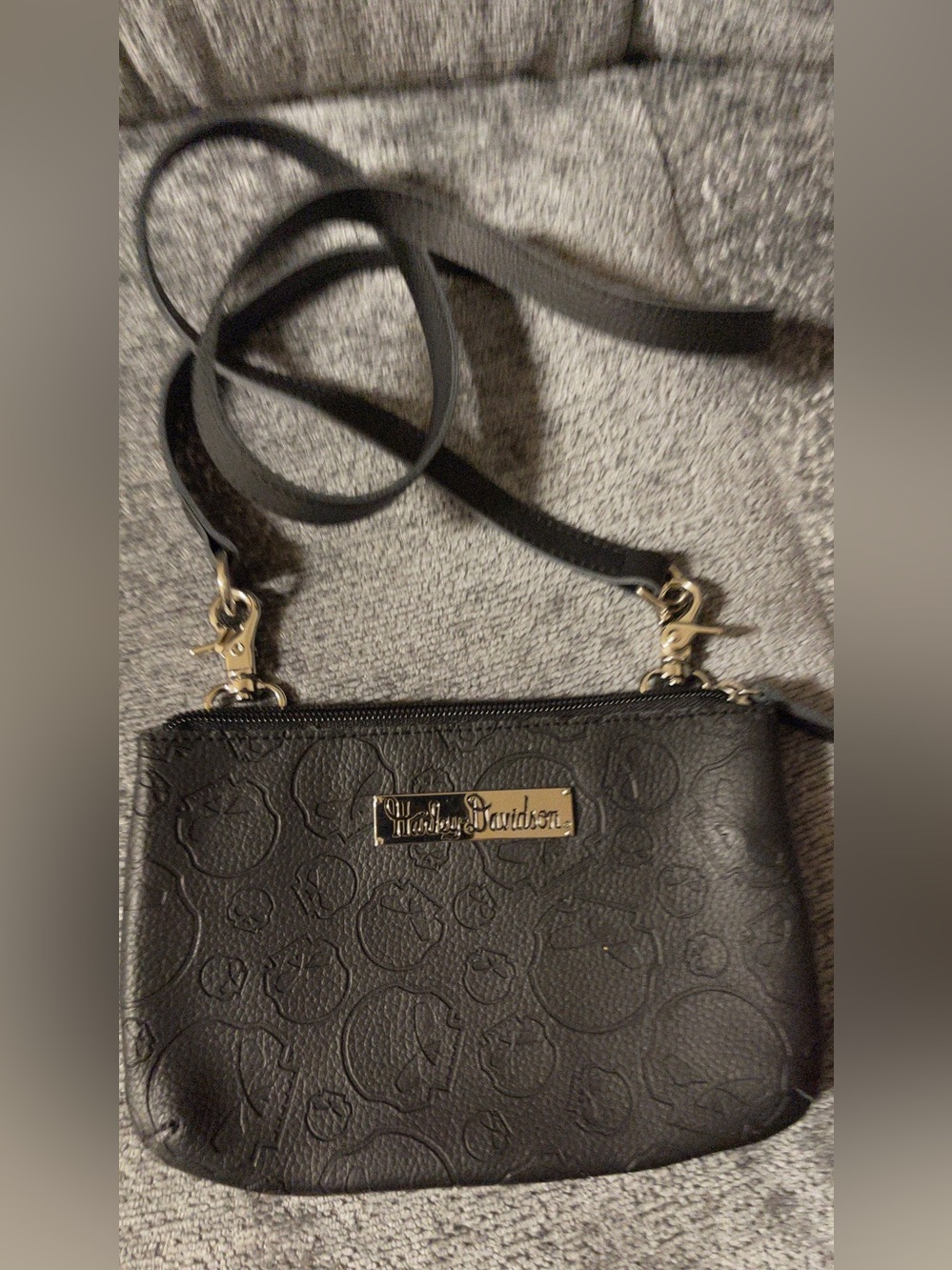Harley-Davidson Black Embossed Logo Crossbody with Gold Hardware